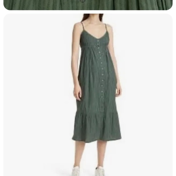 NWT BA&SH Ully Green Striped Textured Midi Dress Sleeveless Sz Lg Made In India - Picture 10 of 16